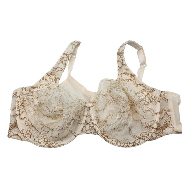 Cacique Ivory Lace Embroidered Balconette Bra Underwire Bow Size 46D - Picture 2 of 7